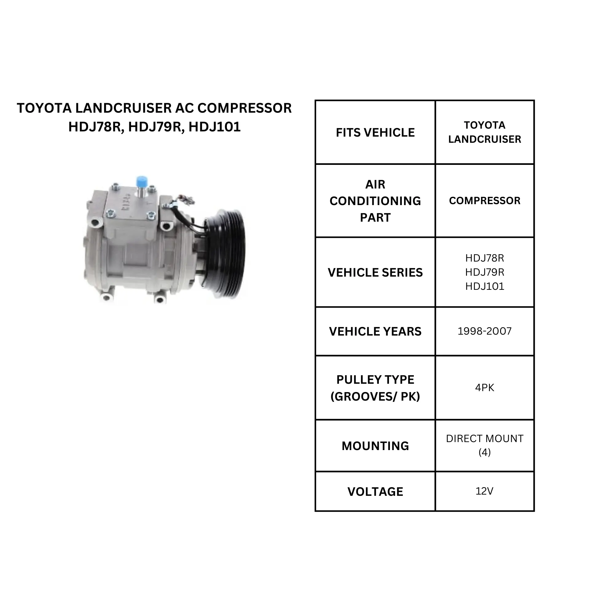 TOYOTA LAND CRUISER AC COMPRESSOR HDJ78R, HDJ79R, HDJ101